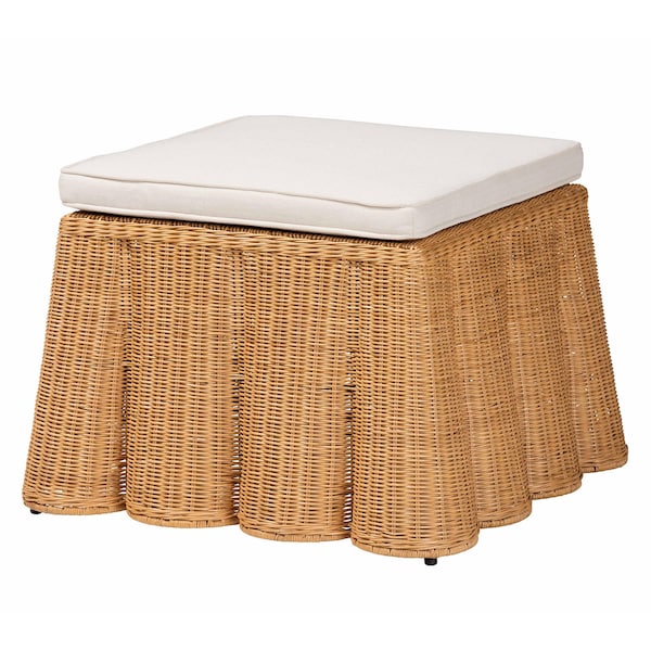 Bali & Pari Palm Bohemian Honey Scallop Rattan Ottoman 244-13633-ZORO - main